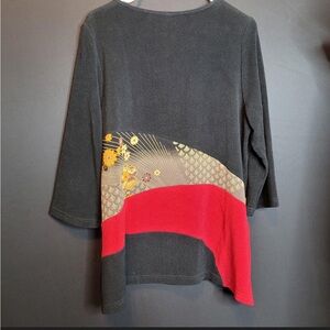 Black Japanese Print Tunic with Red and Gold Vintage from Gumps San Francisco